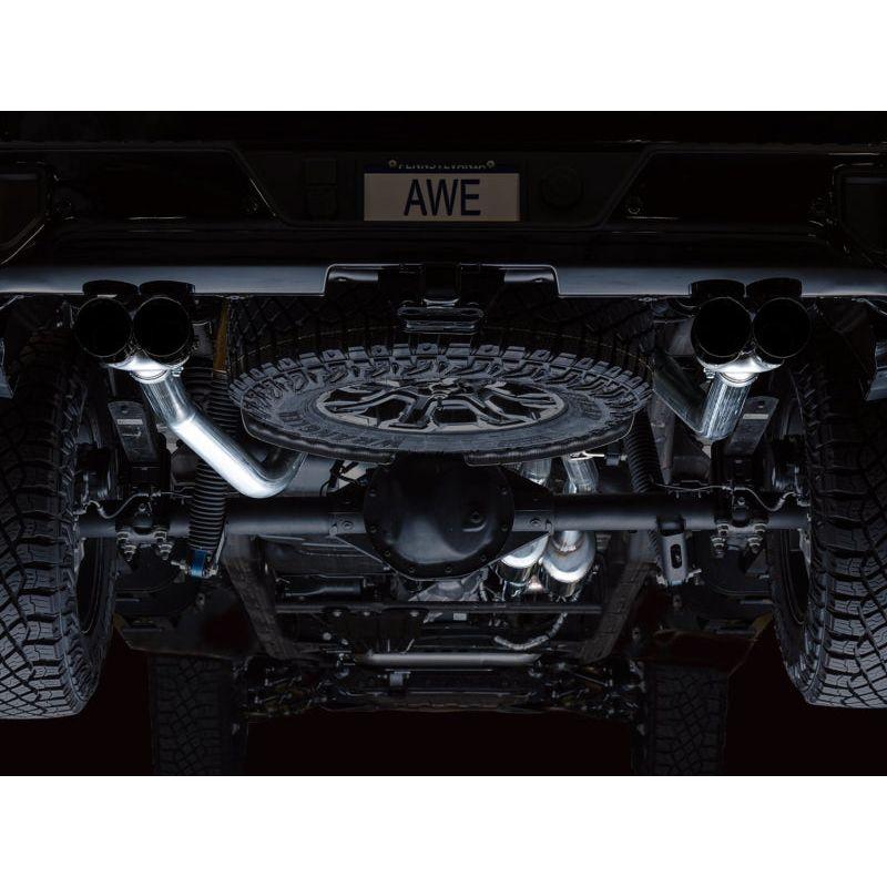 AWE Tuning 22-23 GMC Sierra 1500 AT4X 6.2L 0FG Catback Split Dual (Flat Bumper) - Diamond Black Tips - The Coin Has A Say