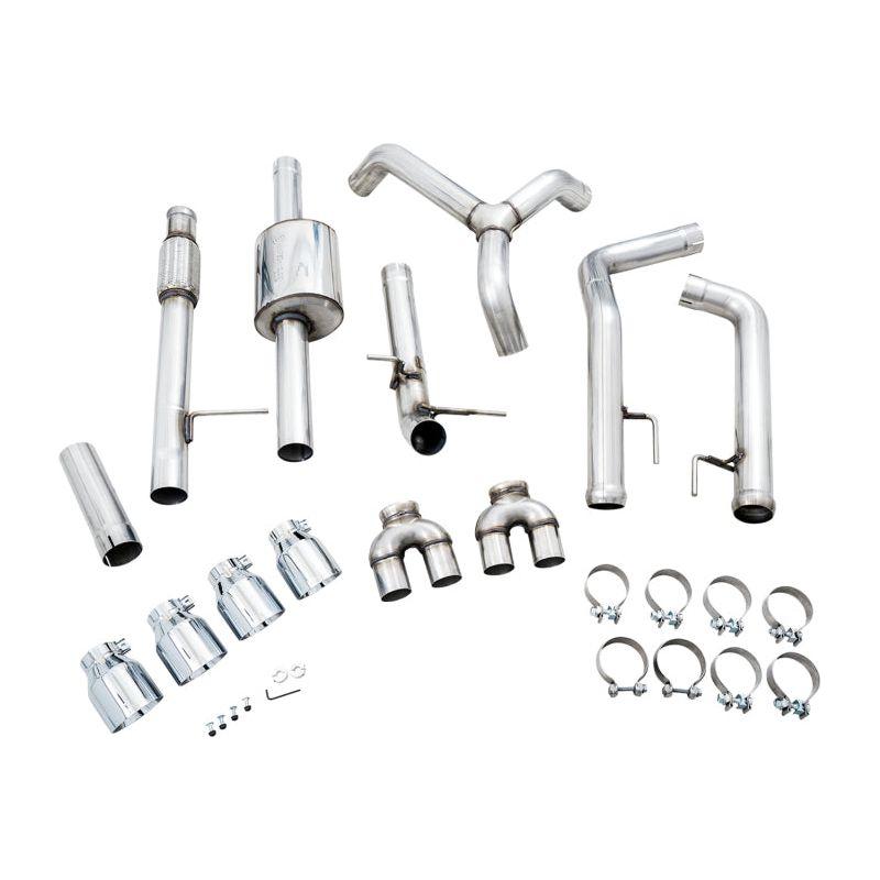 AWE Tuning 4th Gen GM 1500 5.3L 0FG Catback Split Rear Exit (w/ Bumper Cutouts) - Quad Chrome Tips - The Coin Has A Say