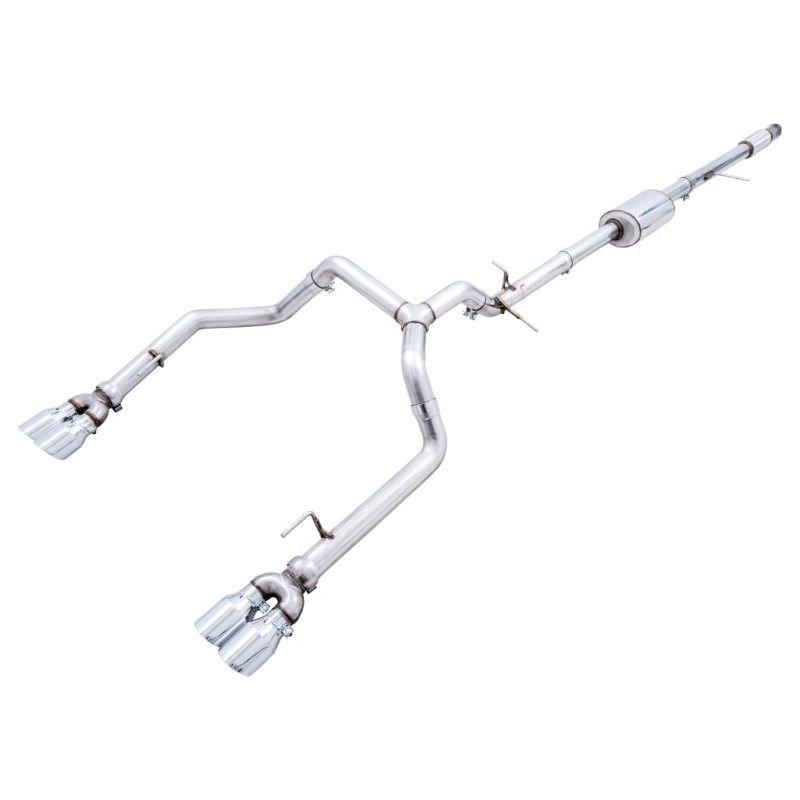 AWE Tuning 4th Gen GM 1500 5.3L 0FG Catback Split Rear Exit (w/ Bumper Cutouts) - Quad Chrome Tips - The Coin Has A Say