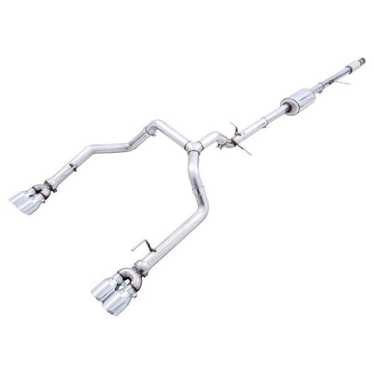 AWE Tuning 4th Gen GM 1500 5.3L 0FG Catback Split Rear Exit (w/ Bumper Cutouts) - Quad Chrome Tips - The Coin Has A Say