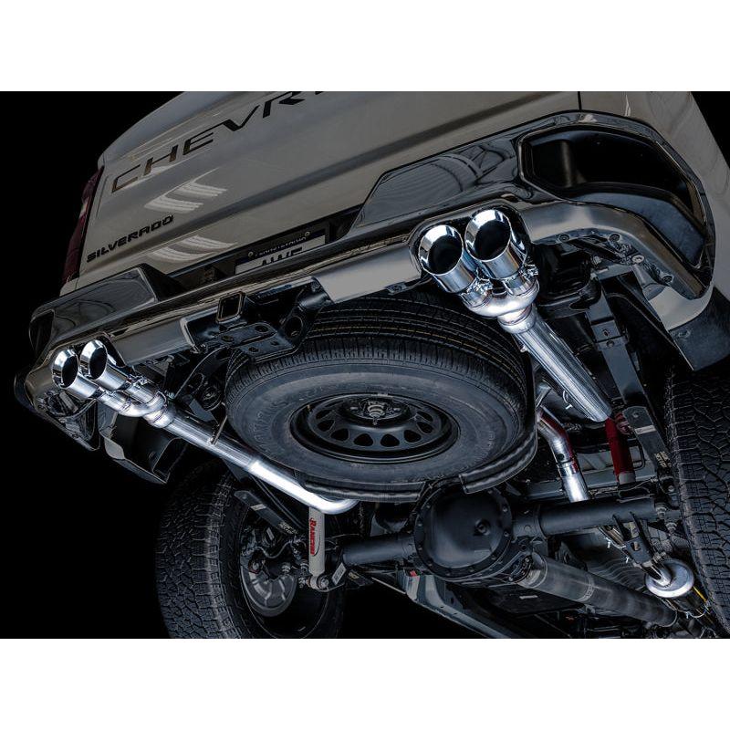 AWE Tuning 4th Gen GM 1500 5.3L 0FG Catback Split Rear Exit (w/ Bumper Cutouts) - Quad Chrome Tips - The Coin Has A Say
