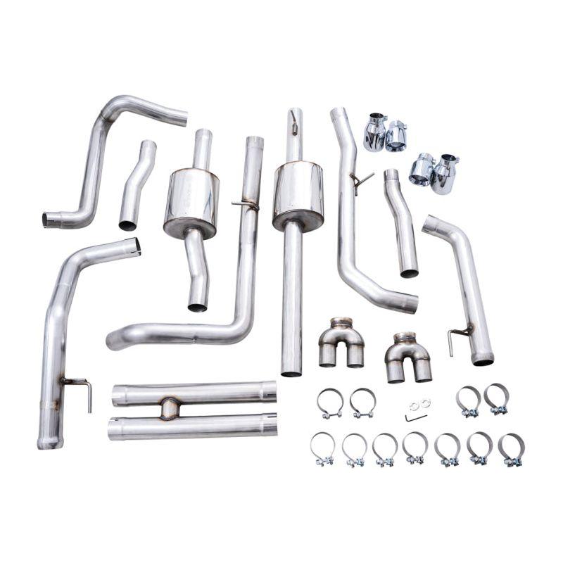 AWE Tuning 4th Gen GM 1500 6.2L 0FG Catback Split Rear Exit (w/ Bumper Cutouts) - Quad Chrome Tips - The Coin Has A Say
