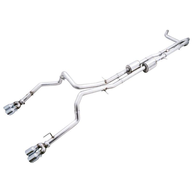 AWE Tuning 4th Gen GM 1500 6.2L 0FG Catback Split Rear Exit (w/ Bumper Cutouts) - Quad Chrome Tips - The Coin Has A Say