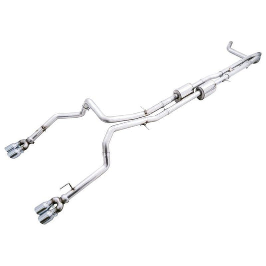 AWE Tuning 4th Gen GM 1500 6.2L 0FG Catback Split Rear Exit (w/ Bumper Cutouts) - Quad Chrome Tips - The Coin Has A Say