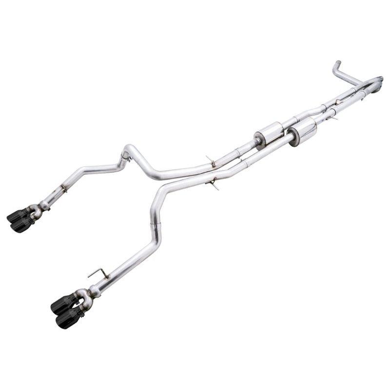 AWE Tuning 4th Gen GM 1500 6.2L 0FG Catback Split Rear Exit (w/ Bumper Cutouts) - Quad Diamond Tips - The Coin Has A Say