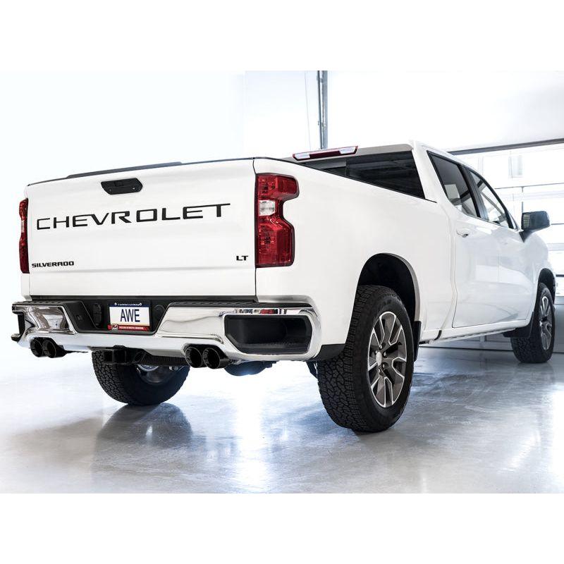 AWE Tuning 4th Gen GM 1500 6.2L 0FG Catback Split Rear Exit (w/ Bumper Cutouts) - Quad Diamond Tips - The Coin Has A Say