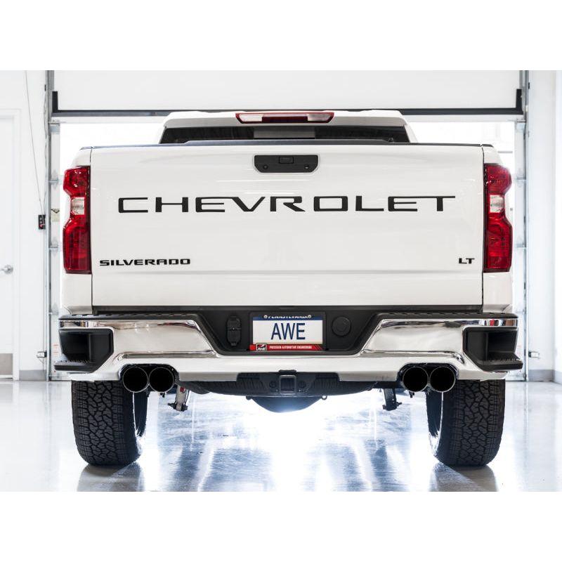 AWE Tuning 4th Gen GM 1500 6.2L 0FG Catback Split Rear Exit (w/ Bumper Cutouts) - Quad Diamond Tips - The Coin Has A Say