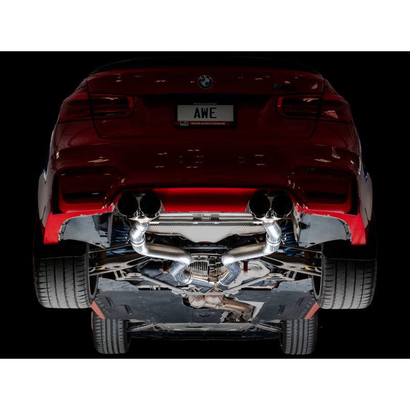 AWE Tuning BMW F8X M3/M4 Track Edition Catback Exhaust - Diamond Black Tips - The Coin Has A Say