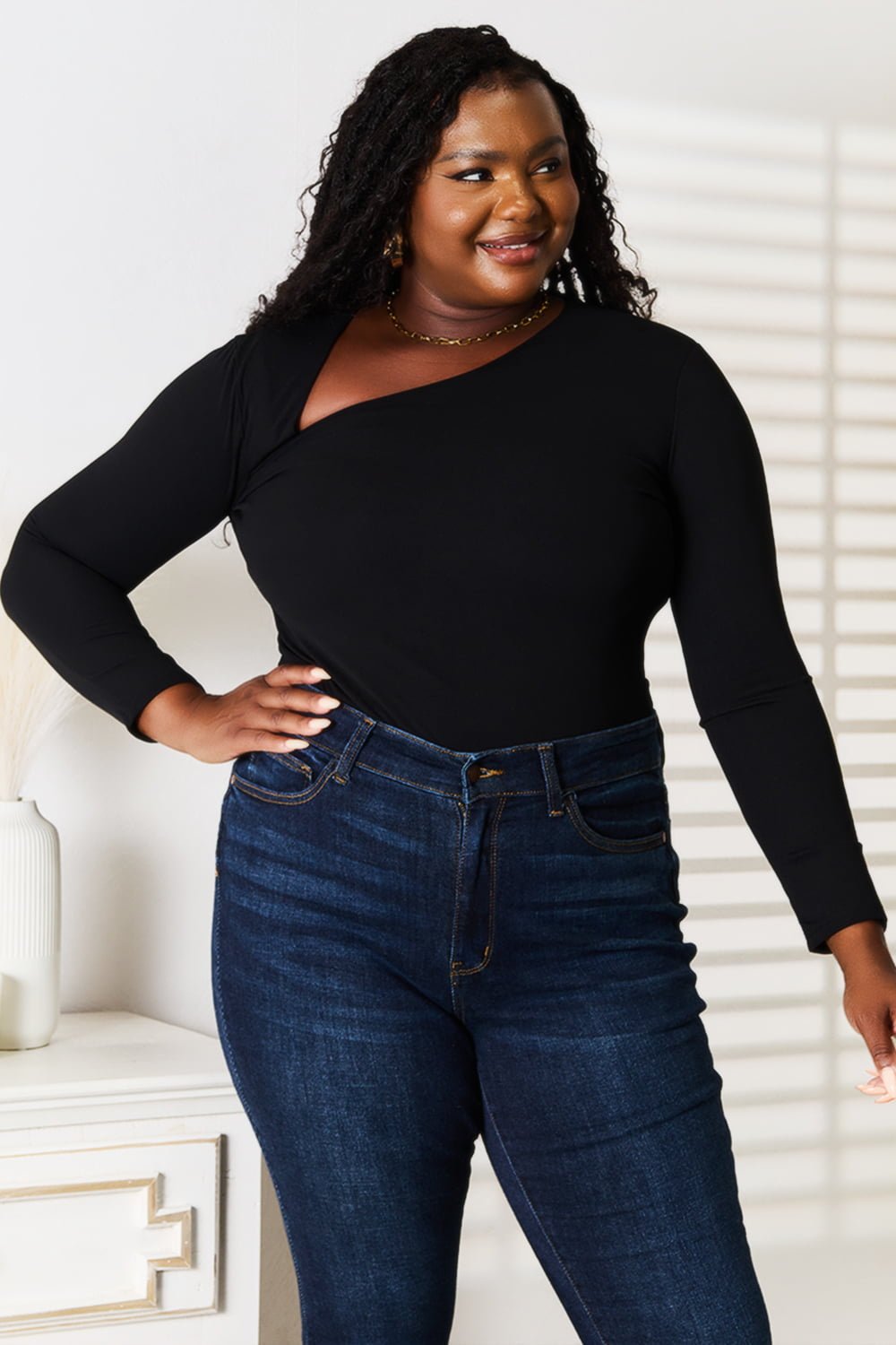 Basic Bae Asymmetrical Neck Long Sleeve Top - The Coin Has A Say
