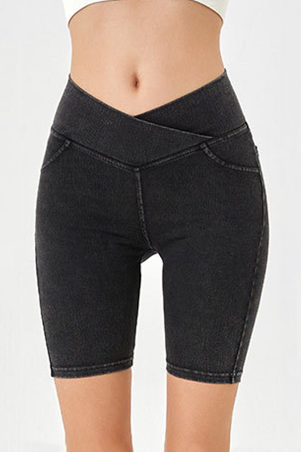 Basic Bae Asymmetrical Waist Denim Shorts with Pockets - The Coin Has A Say