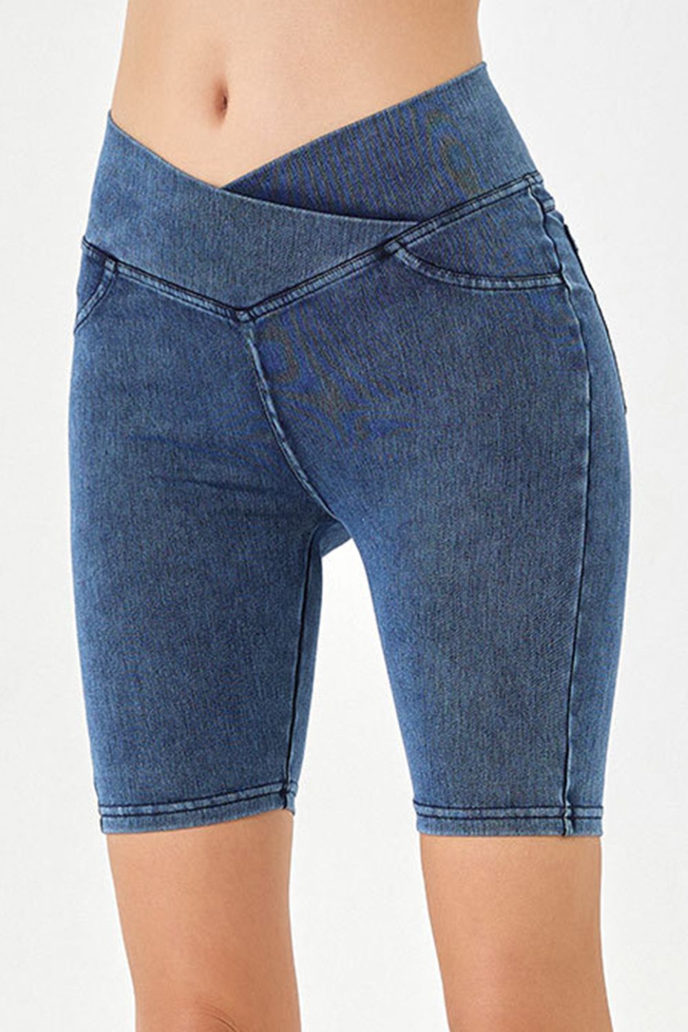 Basic Bae Asymmetrical Waist Denim Shorts with Pockets - The Coin Has A Say