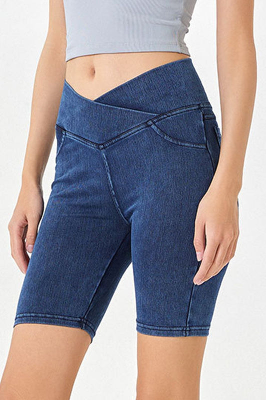 Basic Bae Asymmetrical Waist Denim Shorts with Pockets - The Coin Has A Say