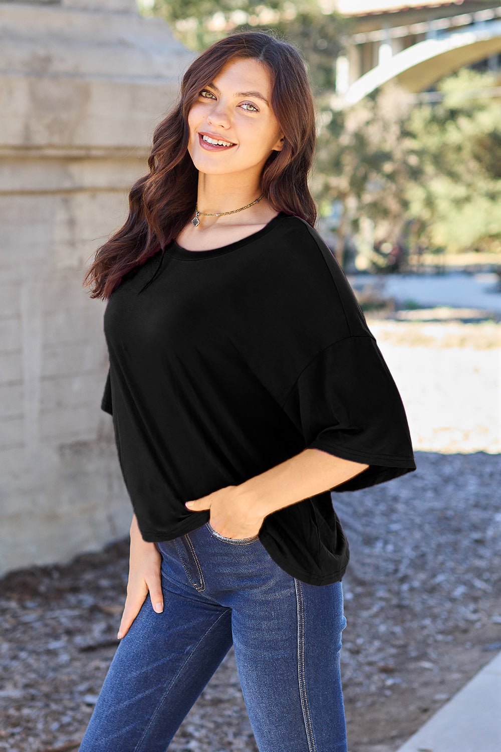 Basic Bae Bamboo Full Size Round Neck Drop Shoulder T-Shirt - The Coin Has A Say