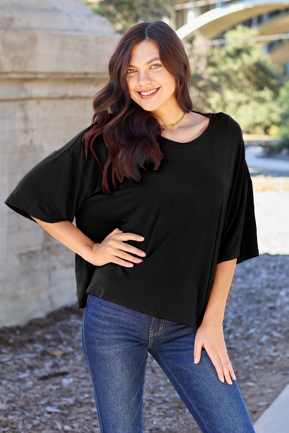 Basic Bae Bamboo Full Size Round Neck Drop Shoulder T-Shirt - The Coin Has A Say