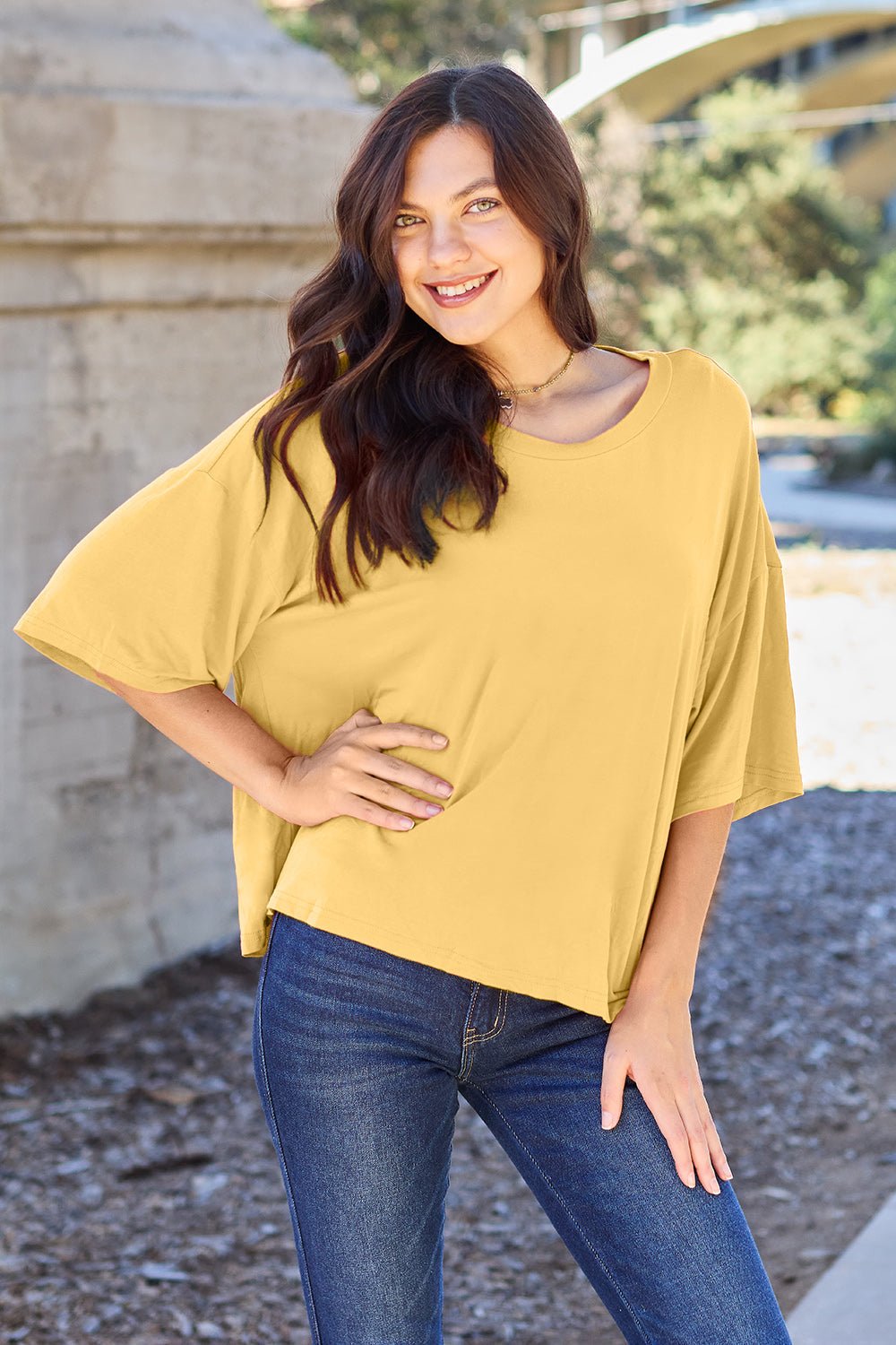 Basic Bae Bamboo Full Size Round Neck Drop Shoulder T-Shirt - The Coin Has A Say