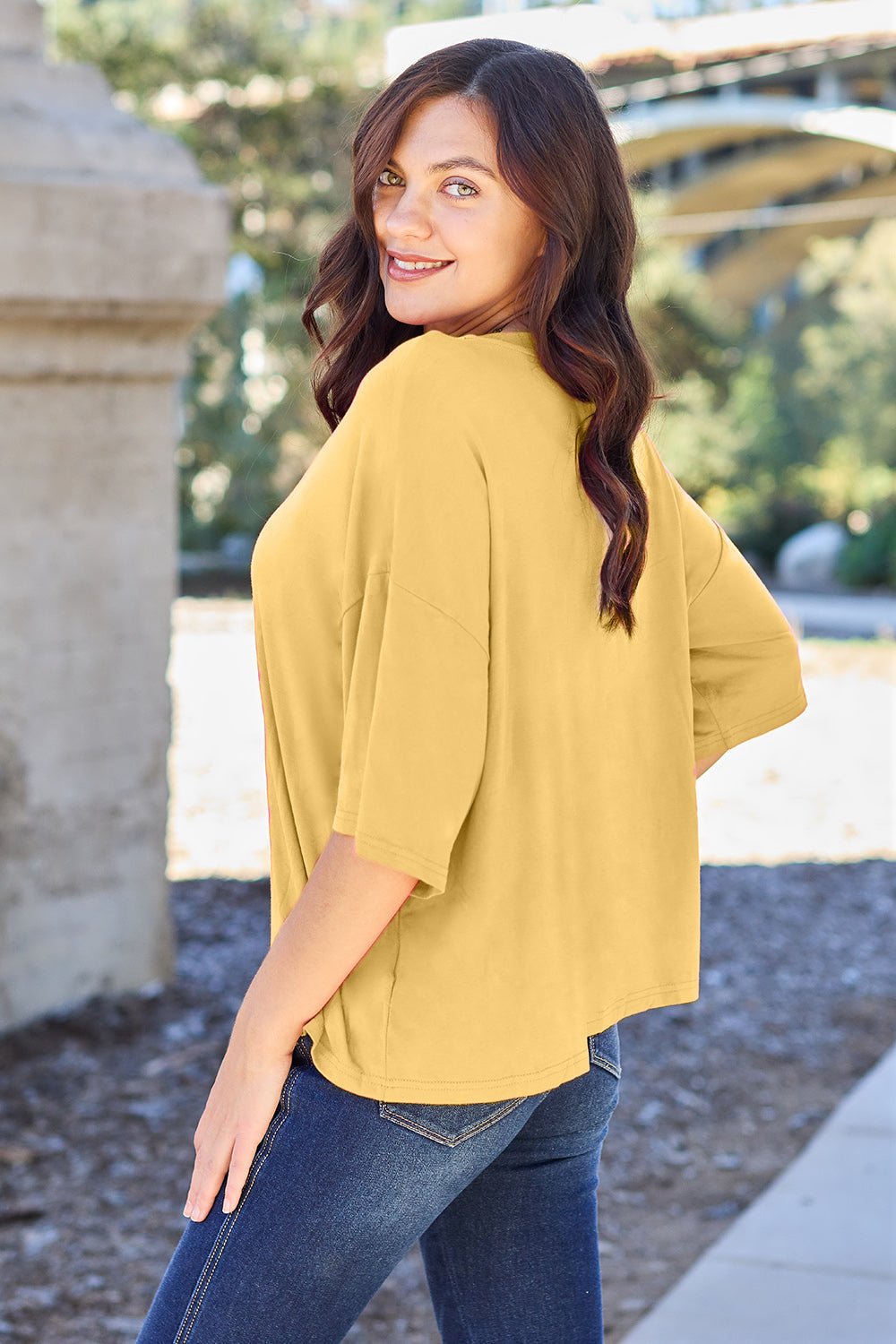 Basic Bae Bamboo Full Size Round Neck Drop Shoulder T-Shirt - The Coin Has A Say