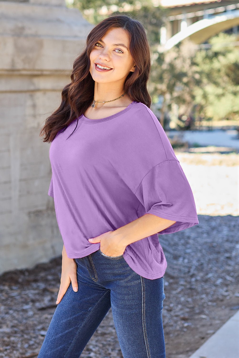 Basic Bae Bamboo Full Size Round Neck Drop Shoulder T-Shirt - The Coin Has A Say