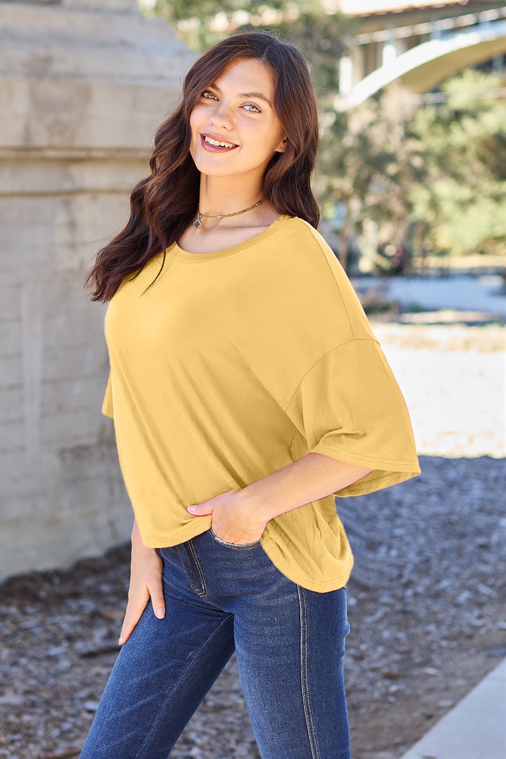 Basic Bae Bamboo Full Size Round Neck Drop Shoulder T-Shirt - The Coin Has A Say