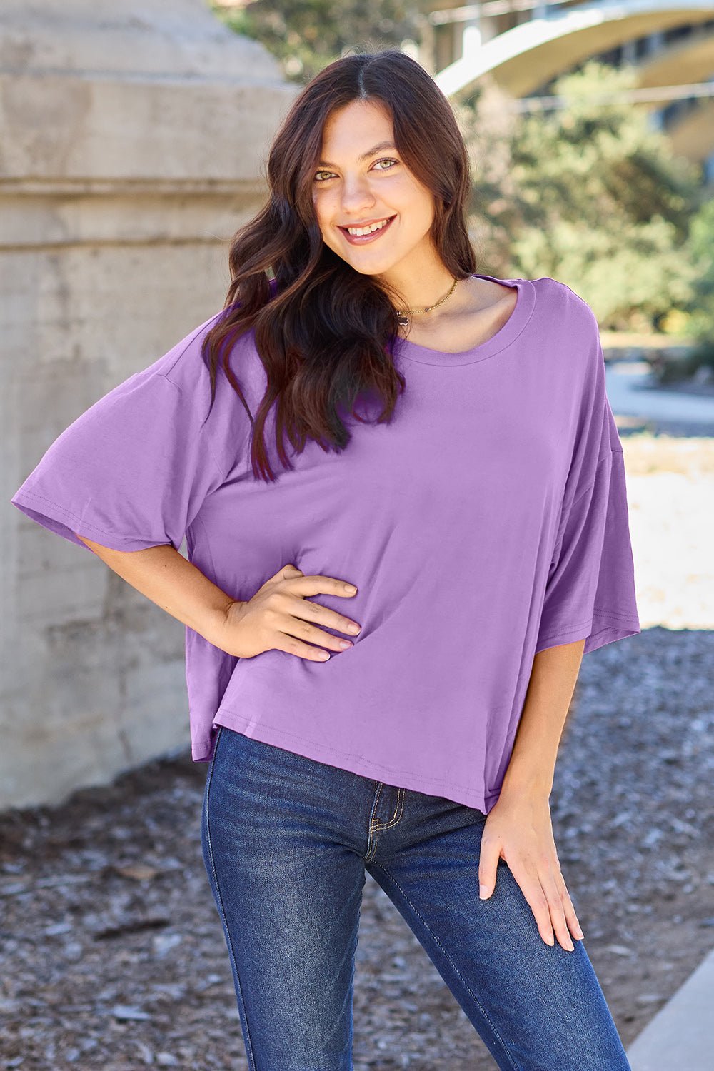 Basic Bae Bamboo Full Size Round Neck Drop Shoulder T-Shirt - The Coin Has A Say