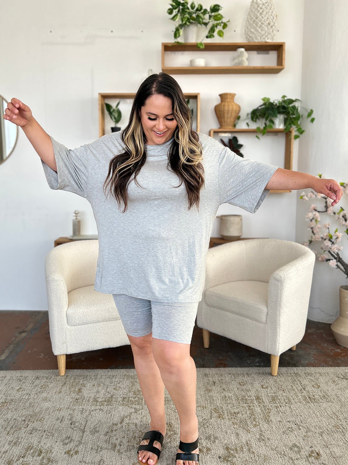 Basic Bae Bamboo Full Size Round Neck Drop Shoulder T-Shirt and Shorts Set - The Coin Has A Say