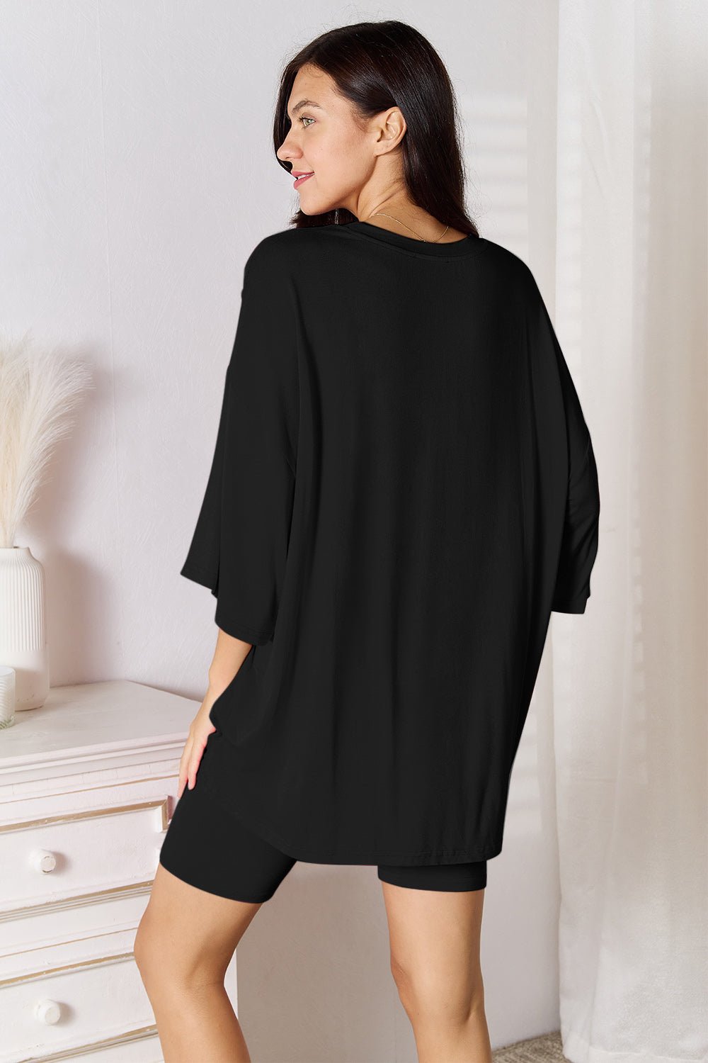 Basic Bae Bamboo Full Size Round Neck Drop Shoulder T-Shirt and Shorts Set - The Coin Has A Say