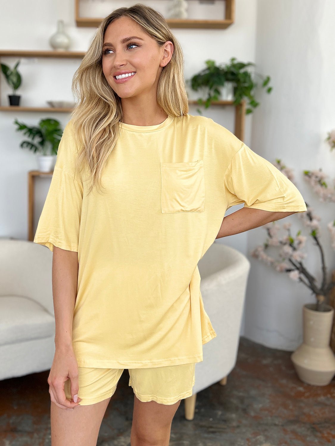 Basic Bae Bamboo Full Size Round Neck Drop Shoulder T-Shirt and Shorts Set - The Coin Has A Say