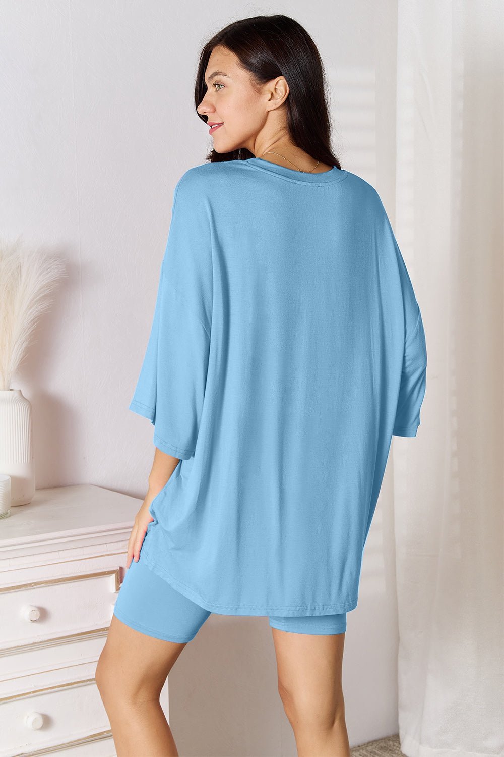 Basic Bae Bamboo Full Size Round Neck Drop Shoulder T-Shirt and Shorts Set - The Coin Has A Say