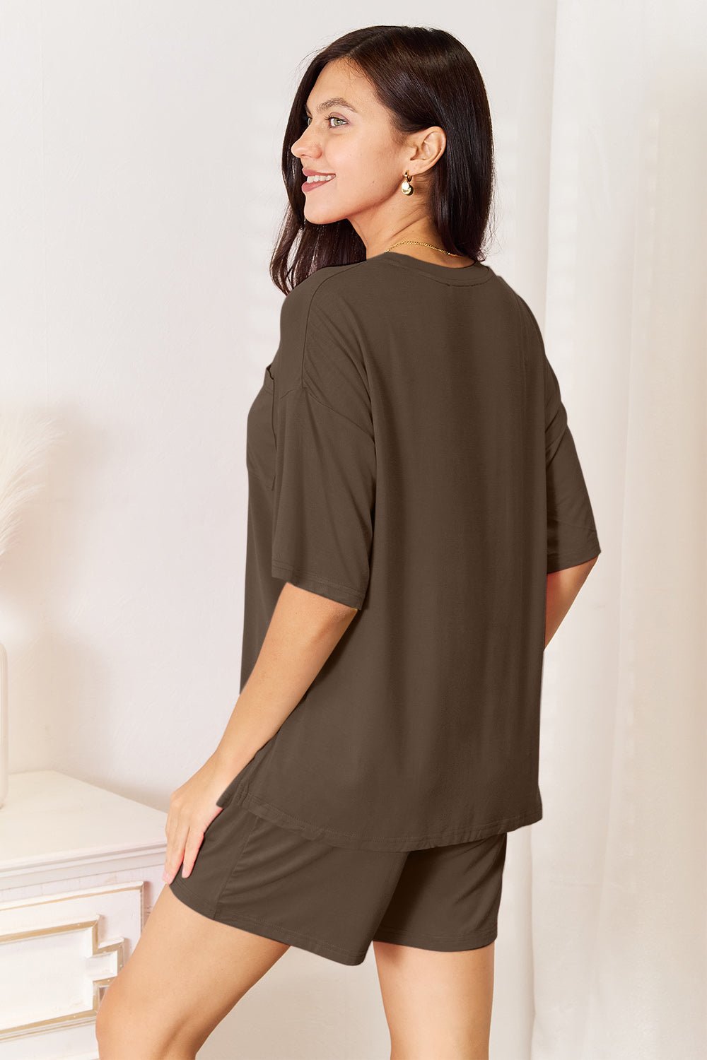 Basic Bae Bamboo Full Size Round Neck Drop Shoulder T-Shirt and Shorts Set - The Coin Has A Say