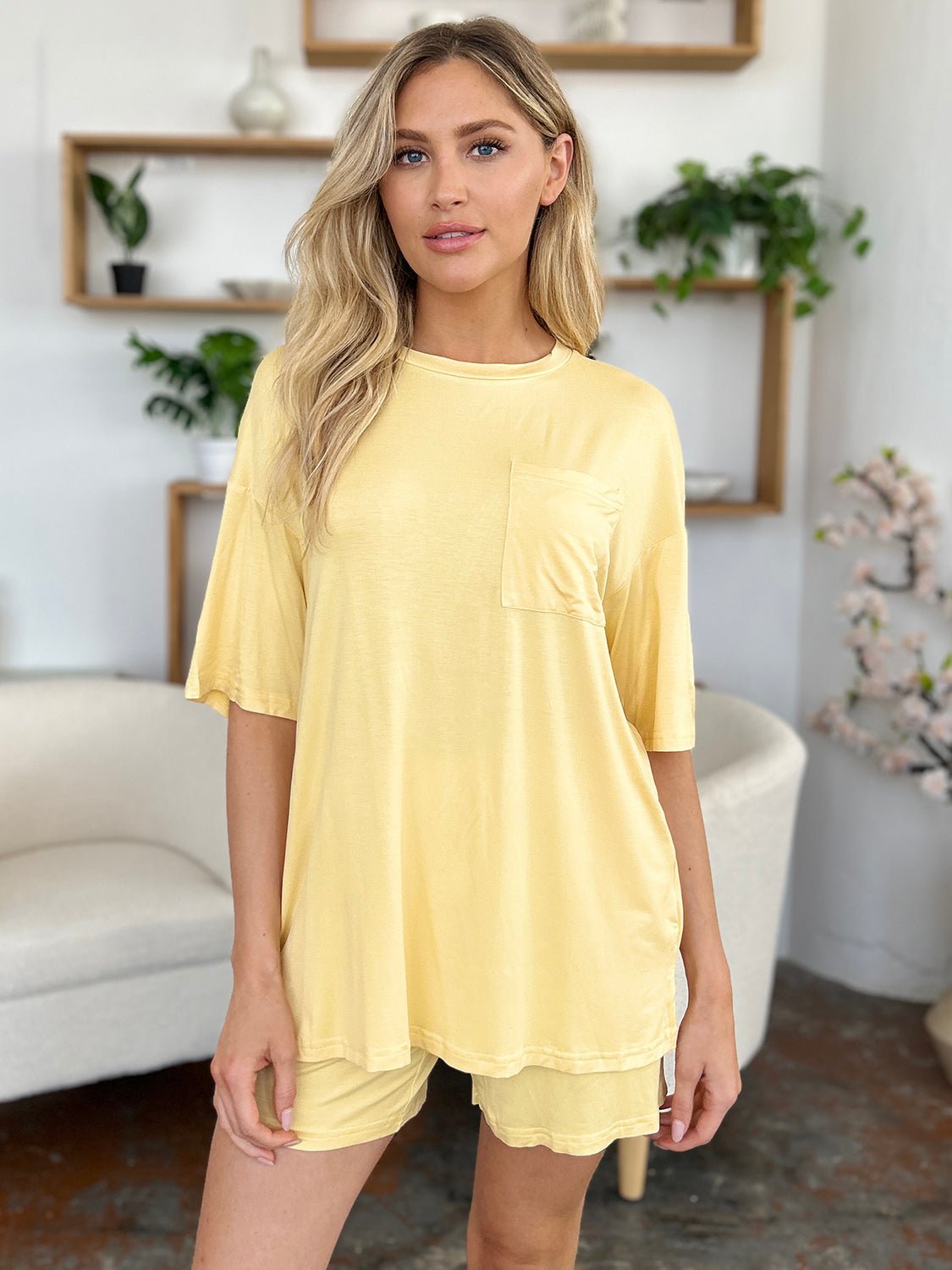 Basic Bae Bamboo Full Size Round Neck Drop Shoulder T-Shirt and Shorts Set - The Coin Has A Say
