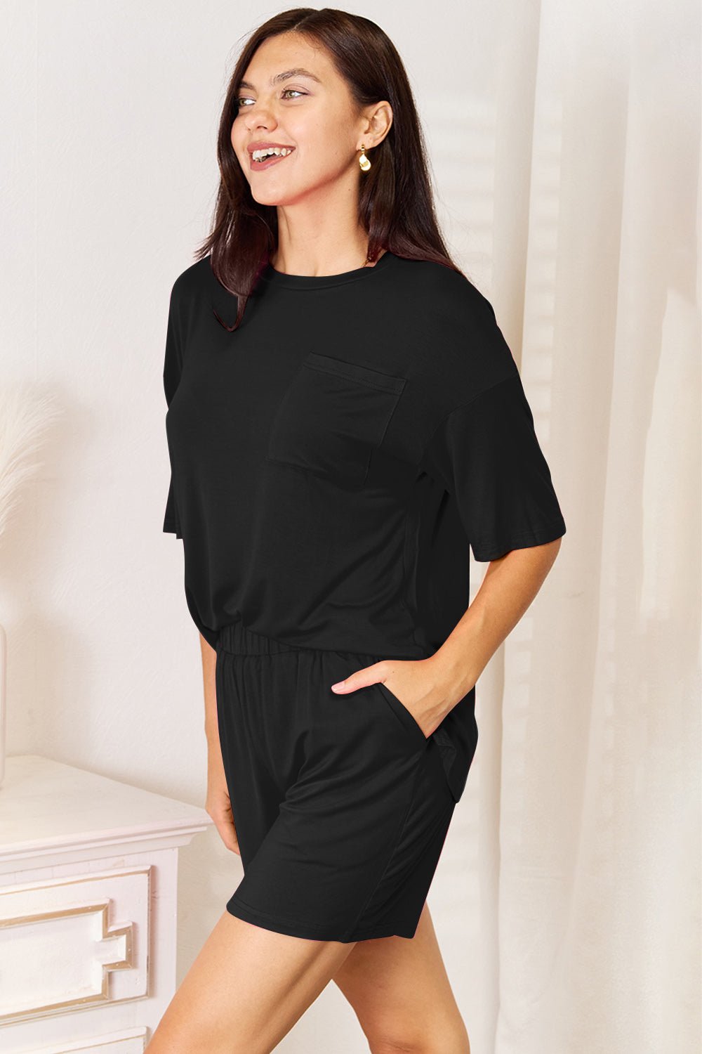 Basic Bae Bamboo Full Size Round Neck Drop Shoulder T-Shirt and Shorts Set - The Coin Has A Say