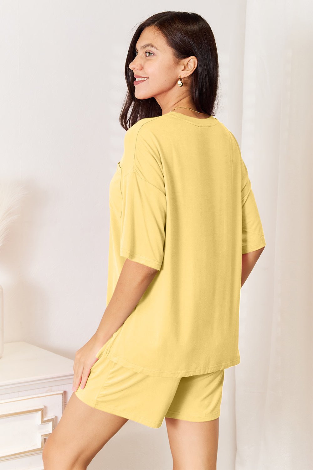 Basic Bae Bamboo Full Size Round Neck Drop Shoulder T-Shirt and Shorts Set - The Coin Has A Say