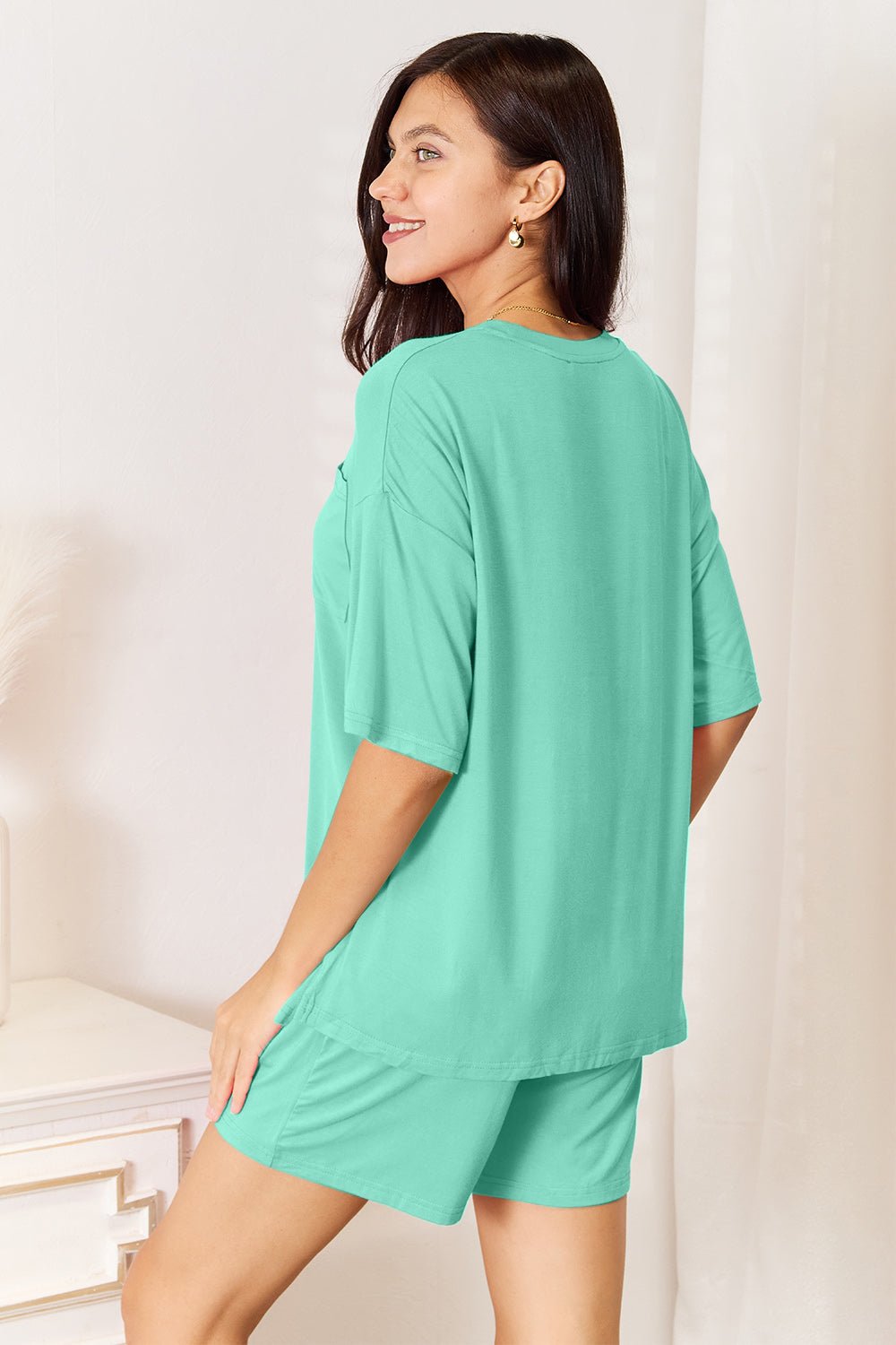 Basic Bae Bamboo Full Size Round Neck Drop Shoulder T-Shirt and Shorts Set - The Coin Has A Say