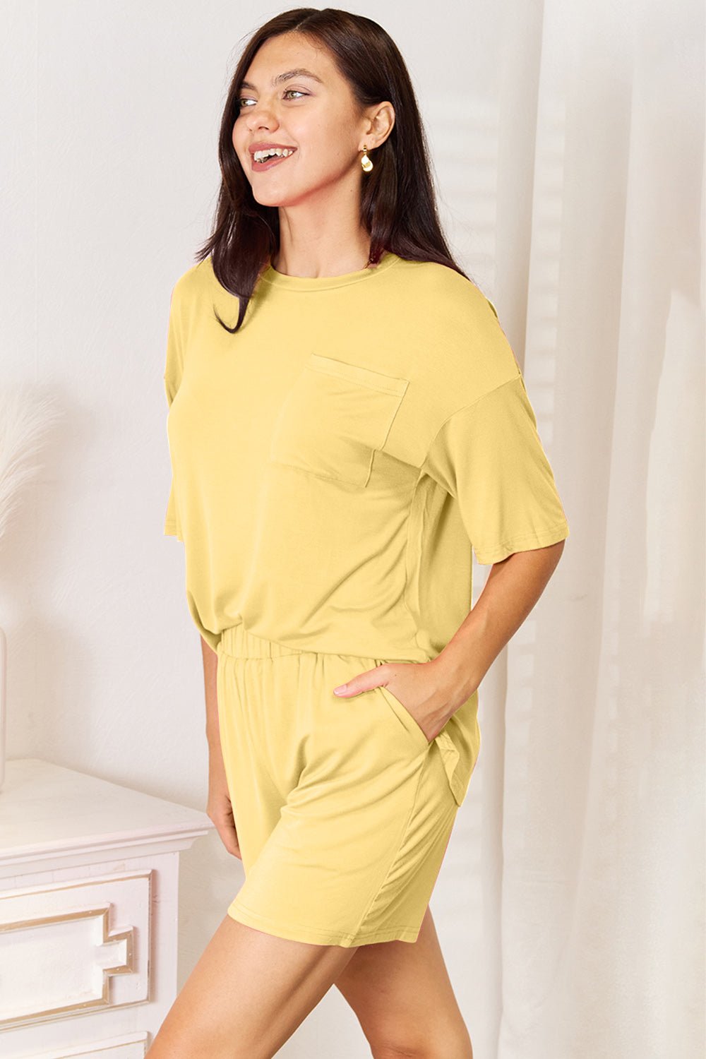 Basic Bae Bamboo Full Size Round Neck Drop Shoulder T-Shirt and Shorts Set - The Coin Has A Say