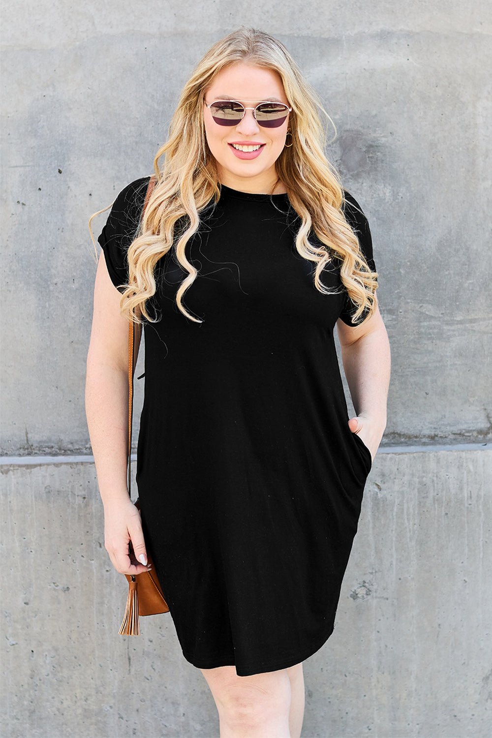 Basic Bae Bamboo Full Size Round Neck Short Sleeve Dress with Pockets - The Coin Has A Say
