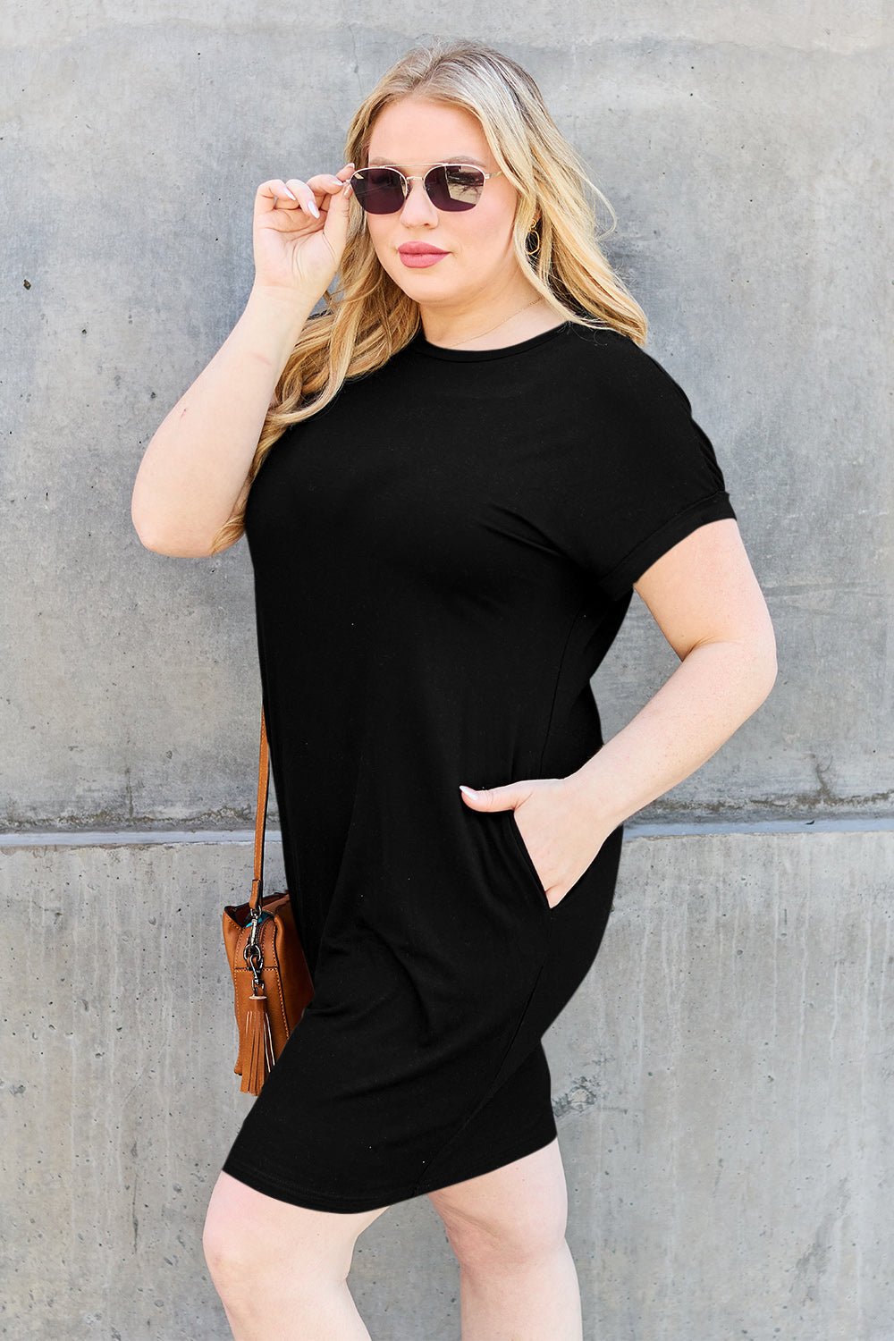 Basic Bae Bamboo Full Size Round Neck Short Sleeve Dress with Pockets - The Coin Has A Say
