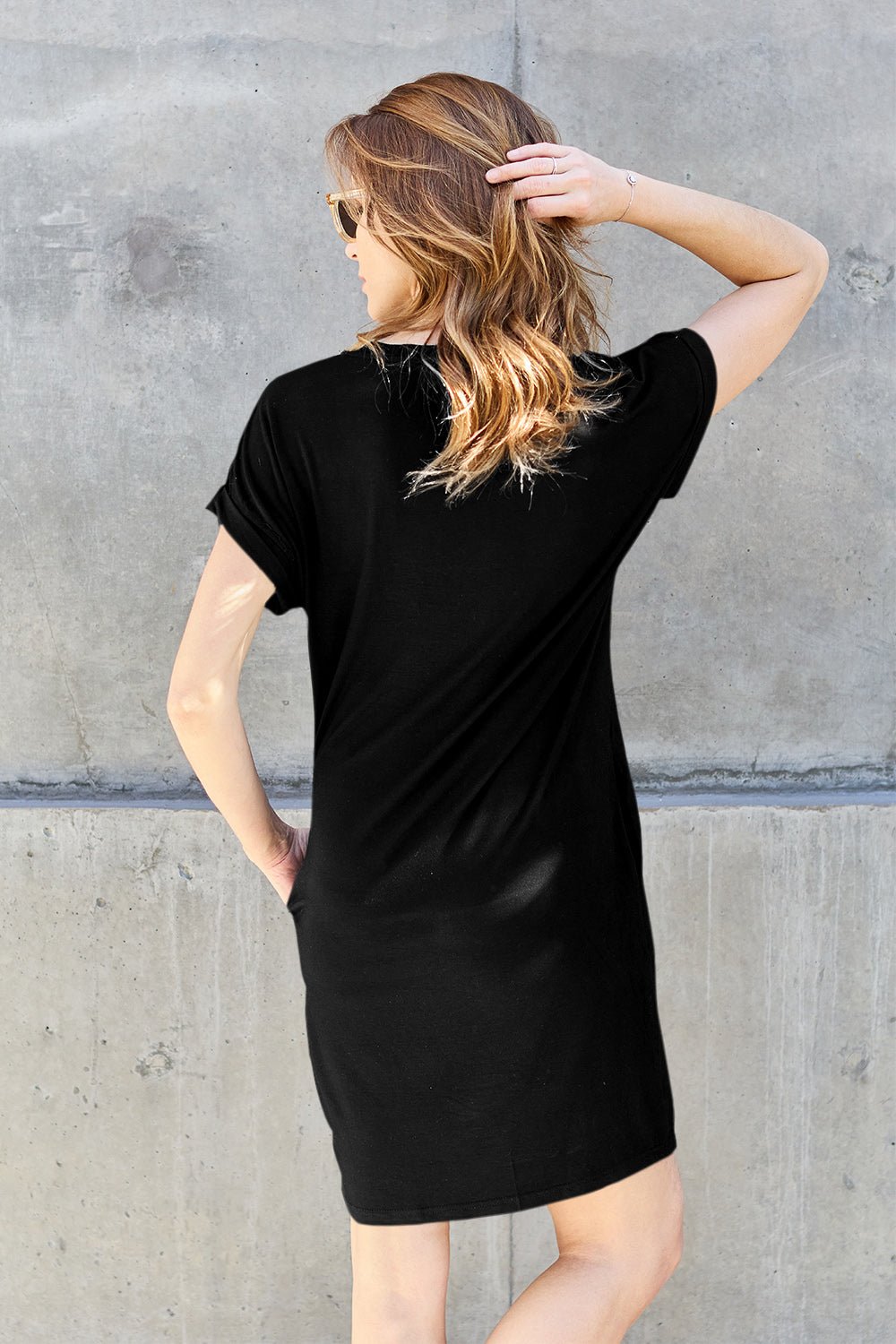 Basic Bae Bamboo Full Size Round Neck Short Sleeve Dress with Pockets - The Coin Has A Say