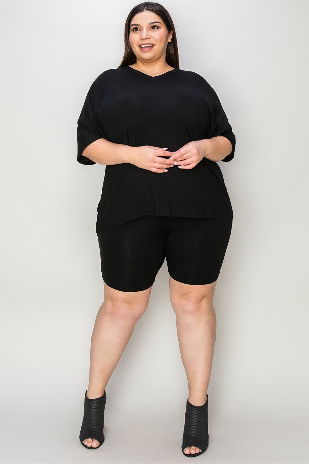 Basic Bae Bamboo Full Size V-Neck Drop Shoulder T-Shirt and Shorts Set - The Coin Has A Say