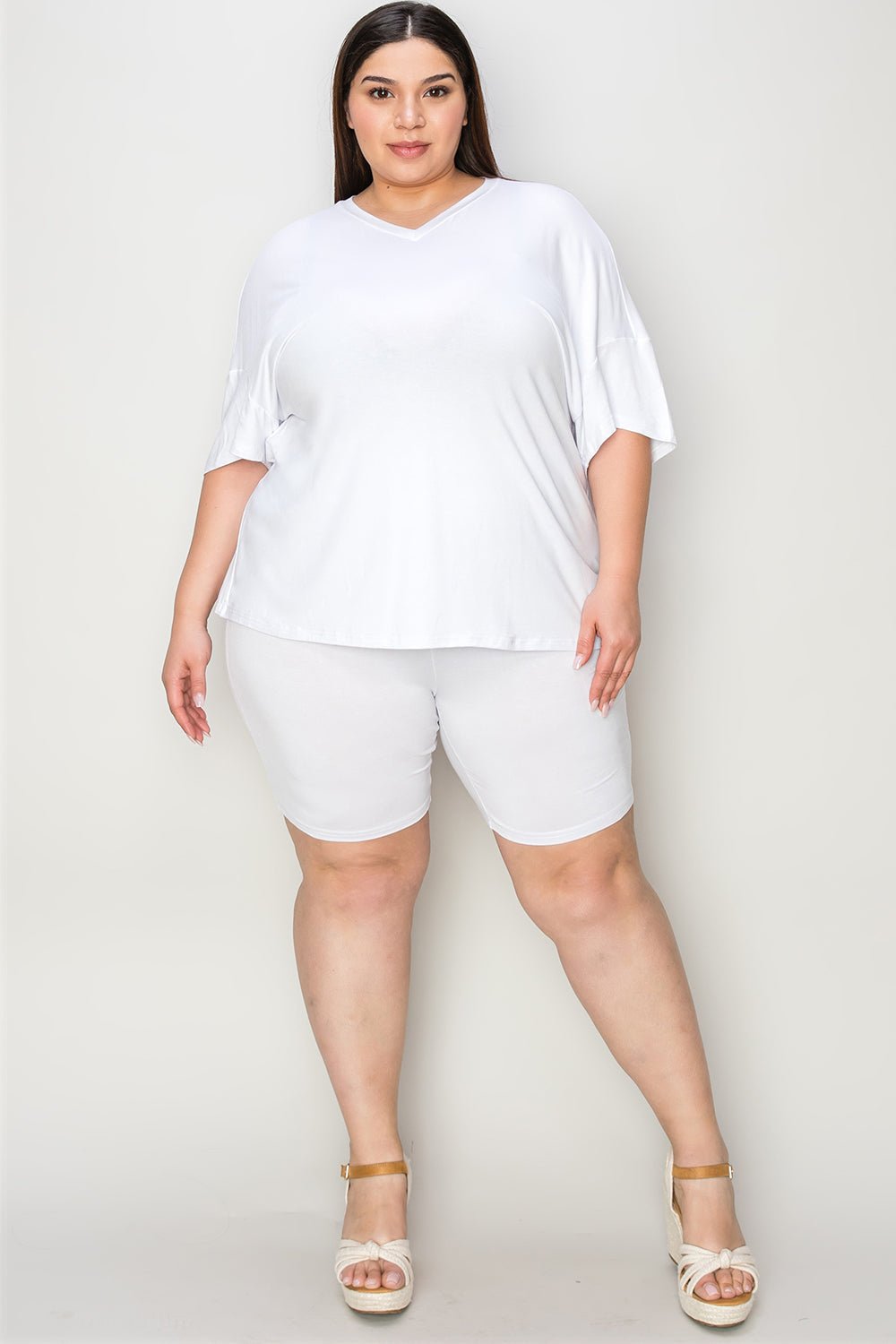Basic Bae Bamboo Full Size V-Neck Drop Shoulder T-Shirt and Shorts Set - The Coin Has A Say