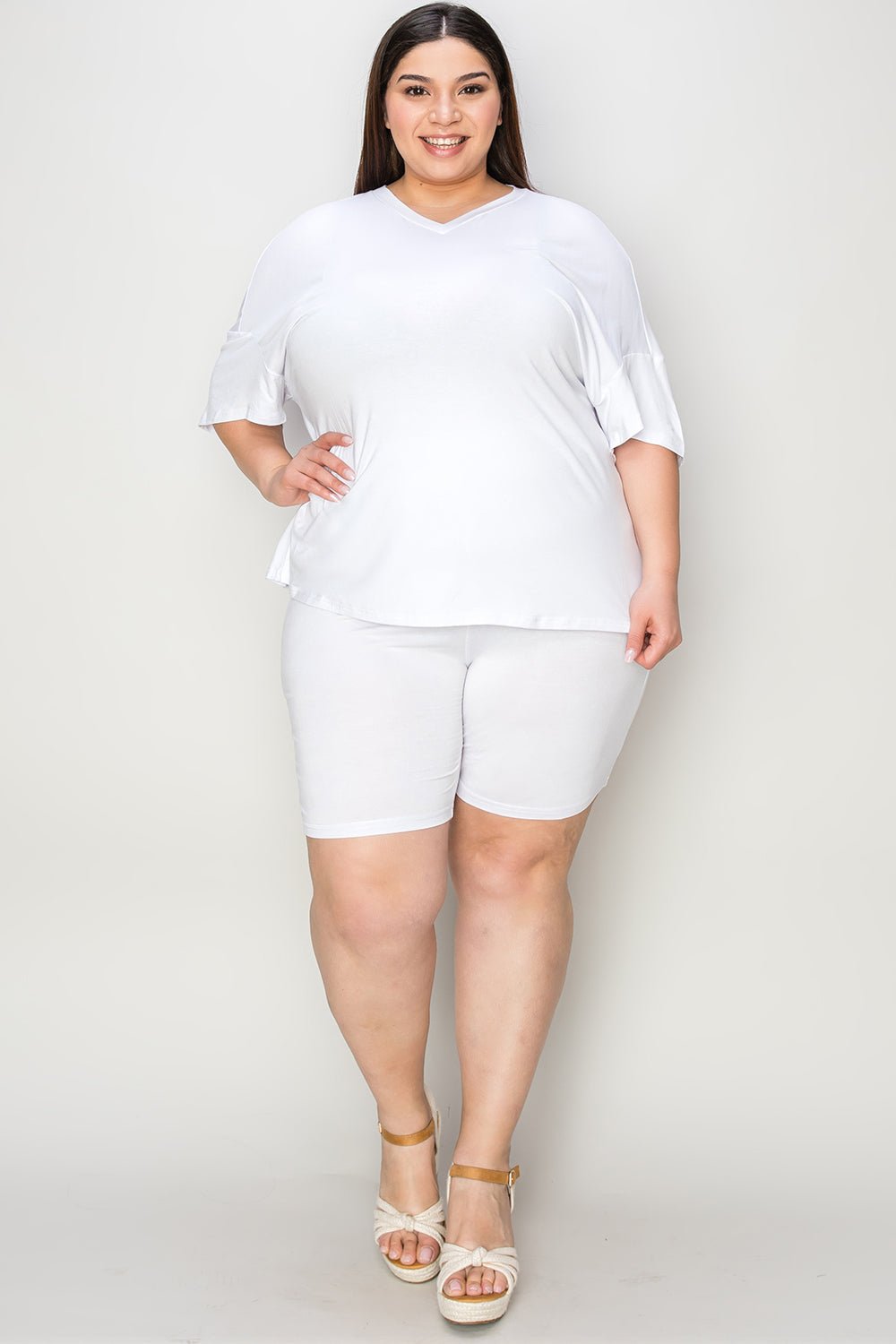 Basic Bae Bamboo Full Size V-Neck Drop Shoulder T-Shirt and Shorts Set - The Coin Has A Say