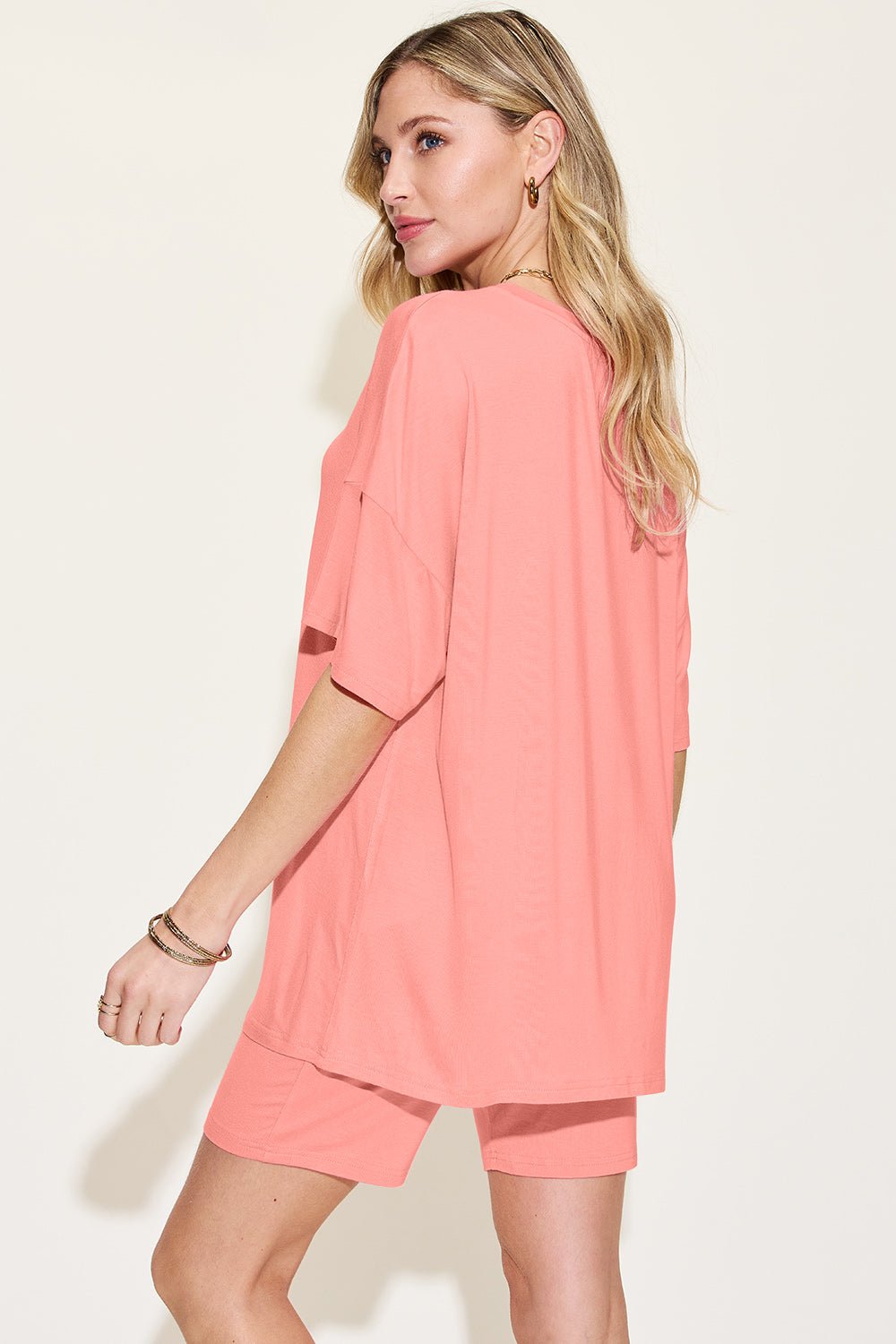 Basic Bae Bamboo Full Size V-Neck Drop Shoulder T-Shirt and Shorts Set - The Coin Has A Say