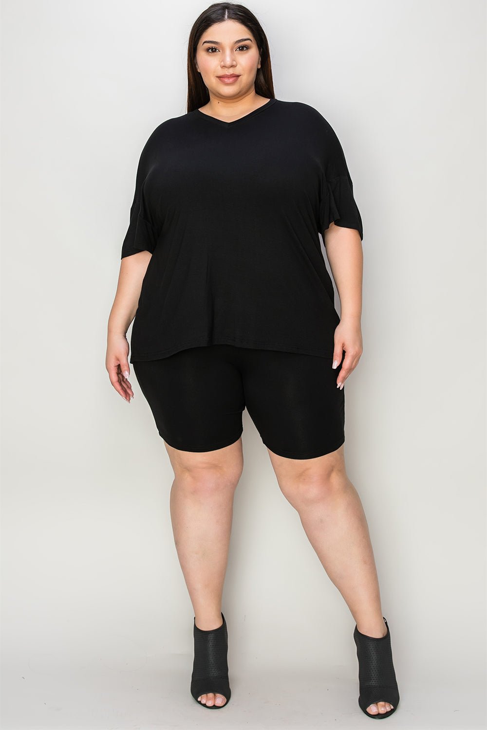 Basic Bae Bamboo Full Size V-Neck Drop Shoulder T-Shirt and Shorts Set - The Coin Has A Say