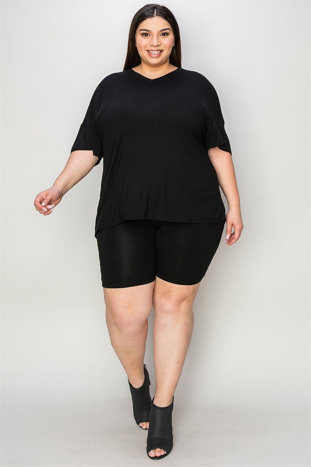 Basic Bae Bamboo Full Size V-Neck Drop Shoulder T-Shirt and Shorts Set - The Coin Has A Say