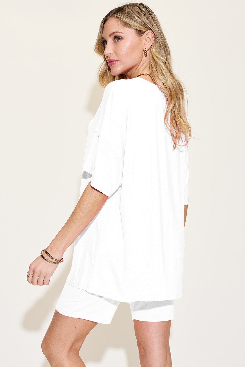 Basic Bae Bamboo Full Size V-Neck Drop Shoulder T-Shirt and Shorts Set - The Coin Has A Say