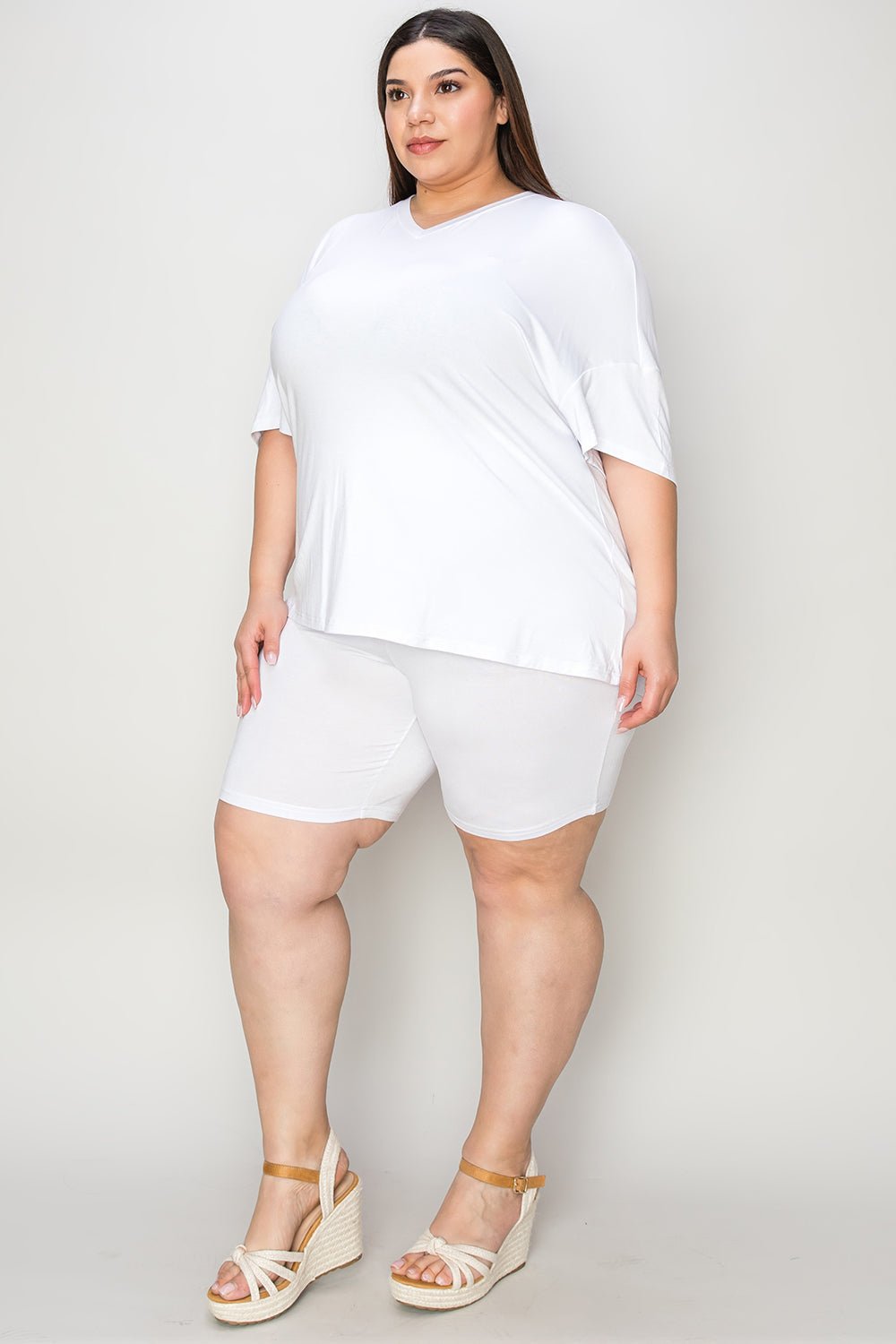 Basic Bae Bamboo Full Size V-Neck Drop Shoulder T-Shirt and Shorts Set - The Coin Has A Say