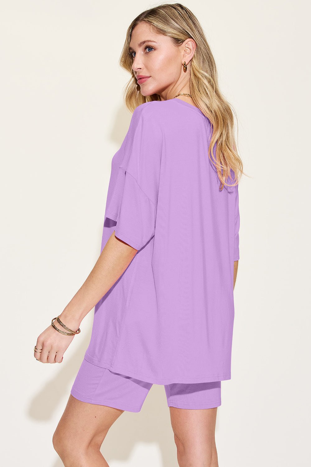 Basic Bae Bamboo Full Size V-Neck Drop Shoulder T-Shirt and Shorts Set - The Coin Has A Say