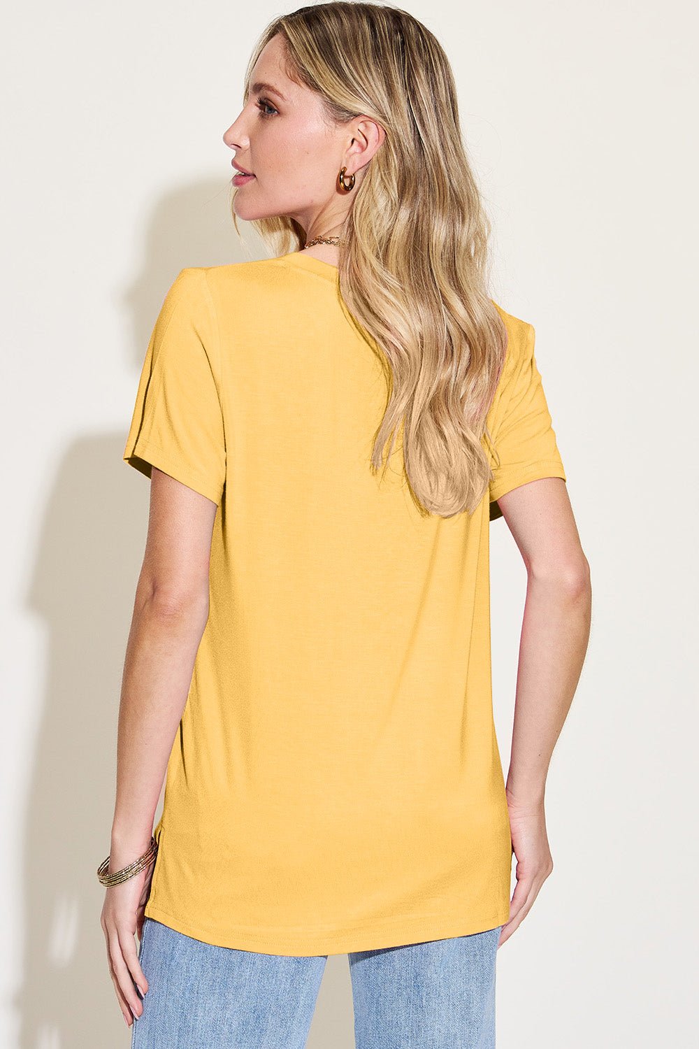 Basic Bae Bamboo Full Size V-Neck High-Low T-Shirt - The Coin Has A Say