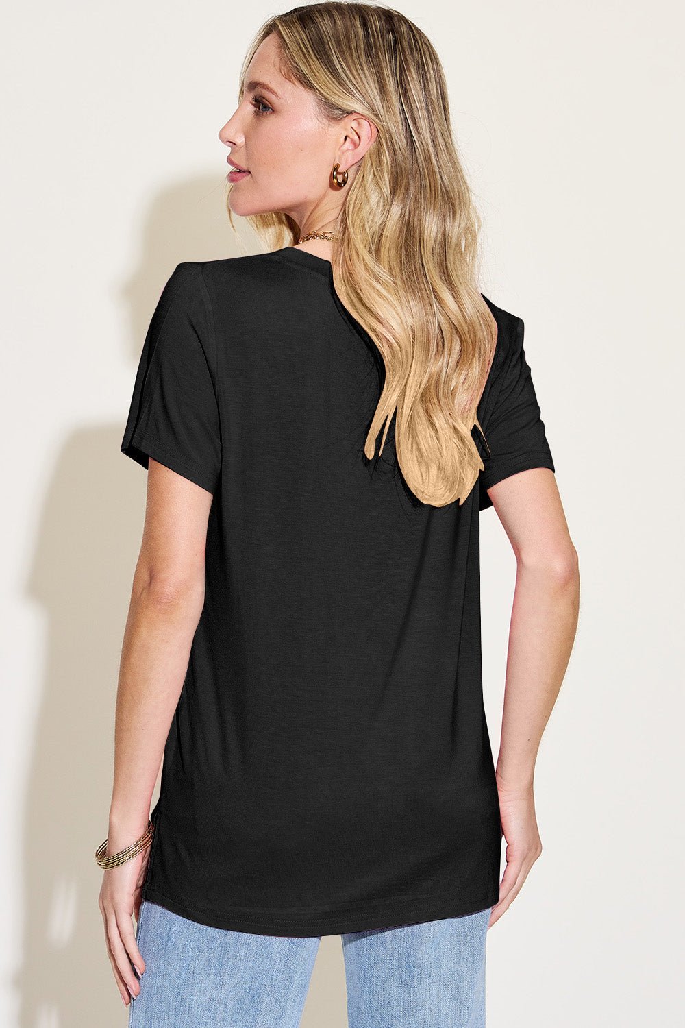 Basic Bae Bamboo Full Size V-Neck High-Low T-Shirt - The Coin Has A Say