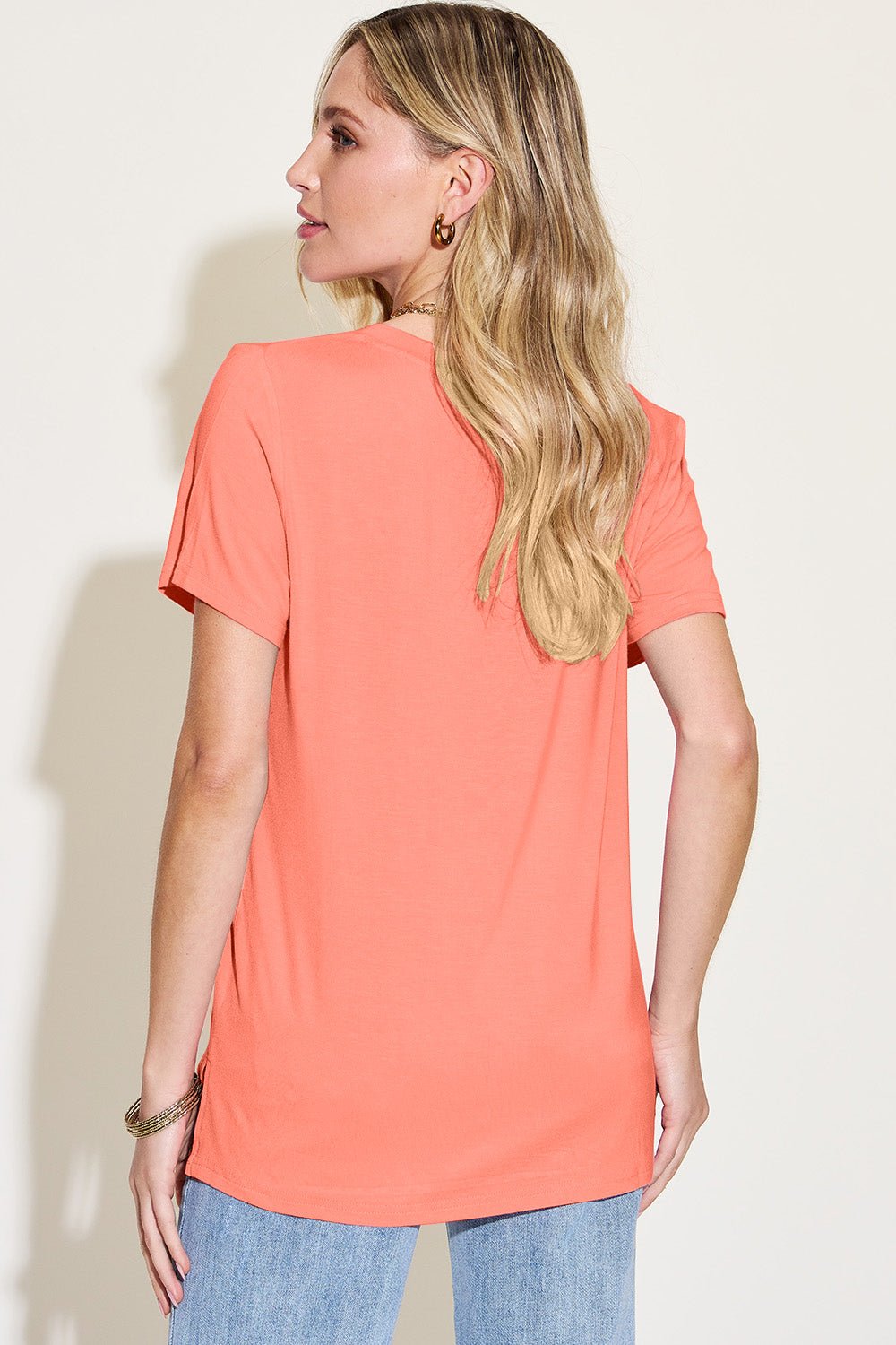 Basic Bae Bamboo Full Size V-Neck High-Low T-Shirt - The Coin Has A Say
