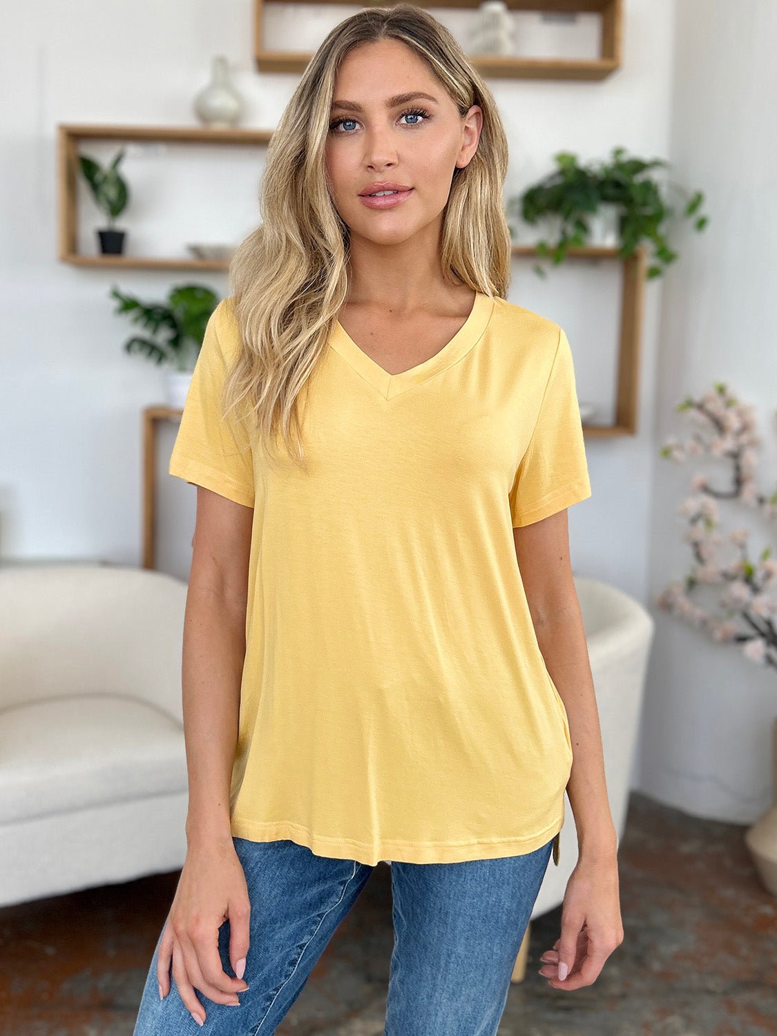 Basic Bae Bamboo Full Size V-Neck High-Low T-Shirt - The Coin Has A Say