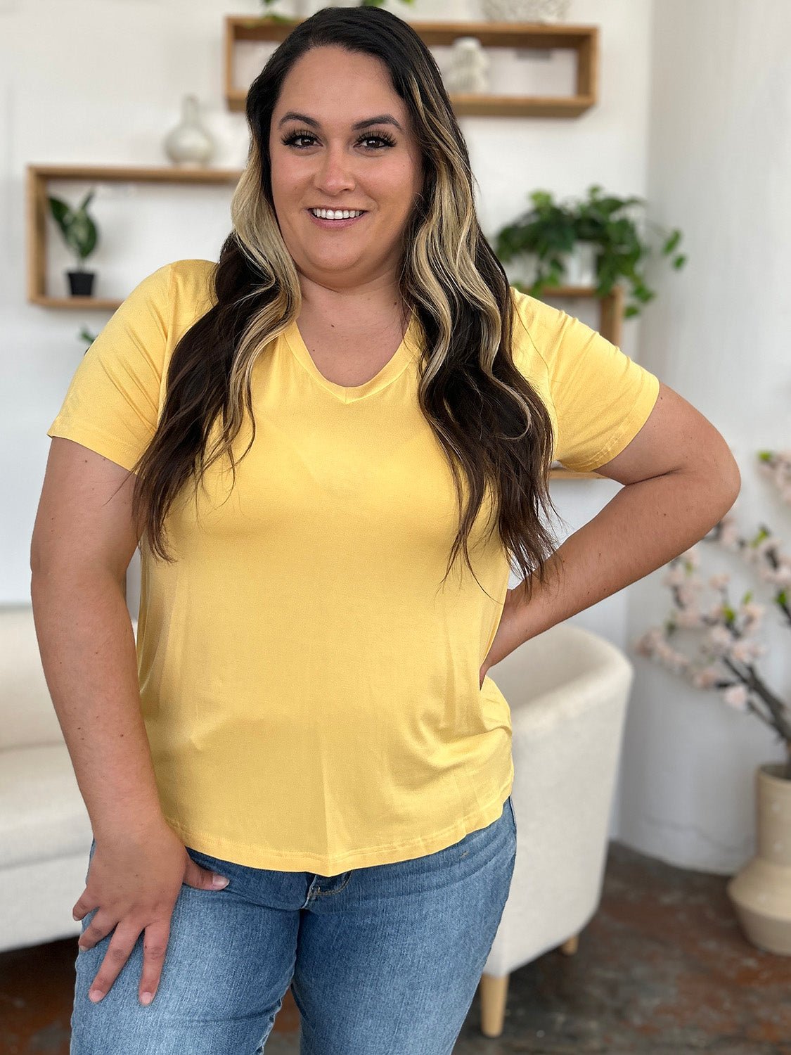 Basic Bae Bamboo Full Size V-Neck High-Low T-Shirt - The Coin Has A Say